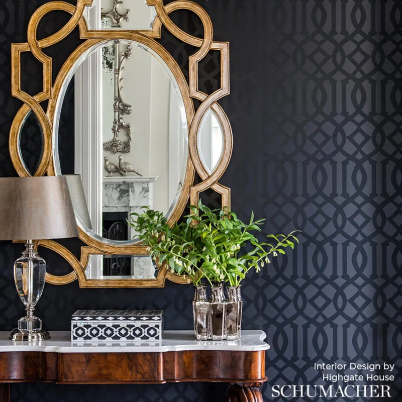 Imperial Trellis Wallpaper, Onyx Gloss