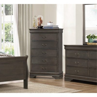 Classic Louis Philippe Style Stained 1Pc Chest Of 5X Drawers Traditional Design Bedroom Furniture