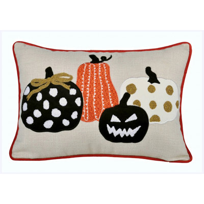 Coussin décoratif brodé citrouille d'Halloween, coussin en lin à pois effrayants pour la décoration intérieure d'une fête d'Halloween