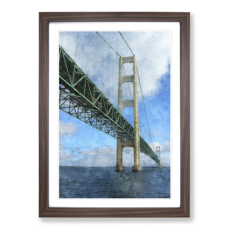 Mackinac Bridge in Michigan - Picture Frame Graphic Art, 65cm H x 48cm W x 2cm D, Walnut Framed
