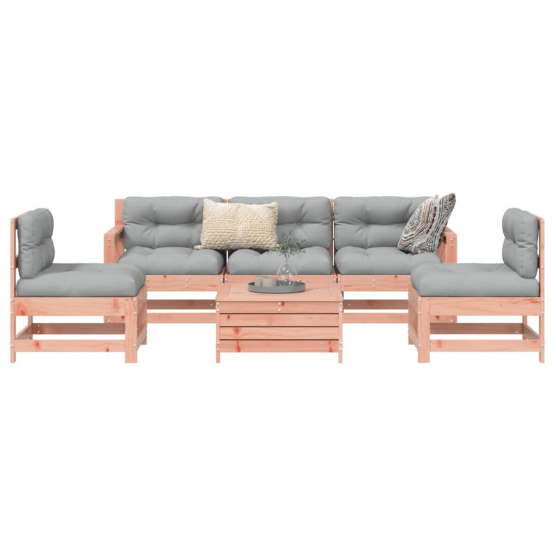 vidaXL Patio Sofa Set Modular Sofa Conversation Set 6 Piece Solid Wood Pine, Gray, Whtie