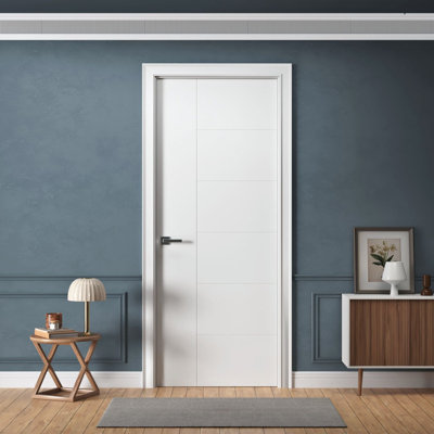 Prehung Interior Door, Berkley Flush Design, White Primed, Solid Core, With Jambs Kit, Black Or Satin Nickel Hinges, And Pre-Drilled Lock & Hinge Holes