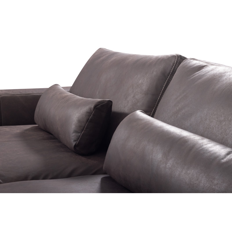 Parven 4 Seater Genuine Aniline Leather Big Sofa, Brown