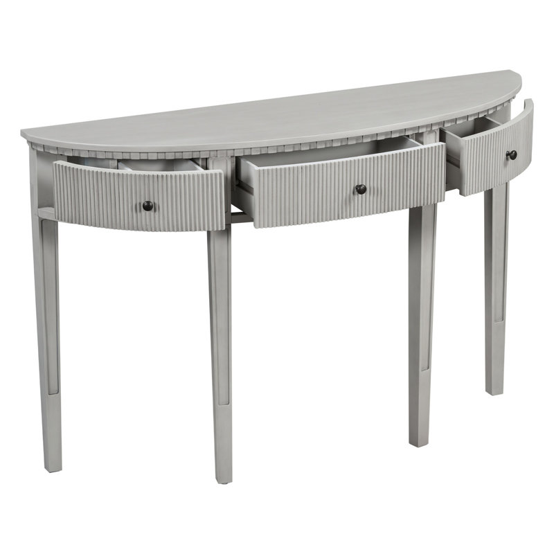 Vertical Stripe Drawer Console, Antique White Color, Legs Minimalist Console Table With Space & Solid Pine Structure