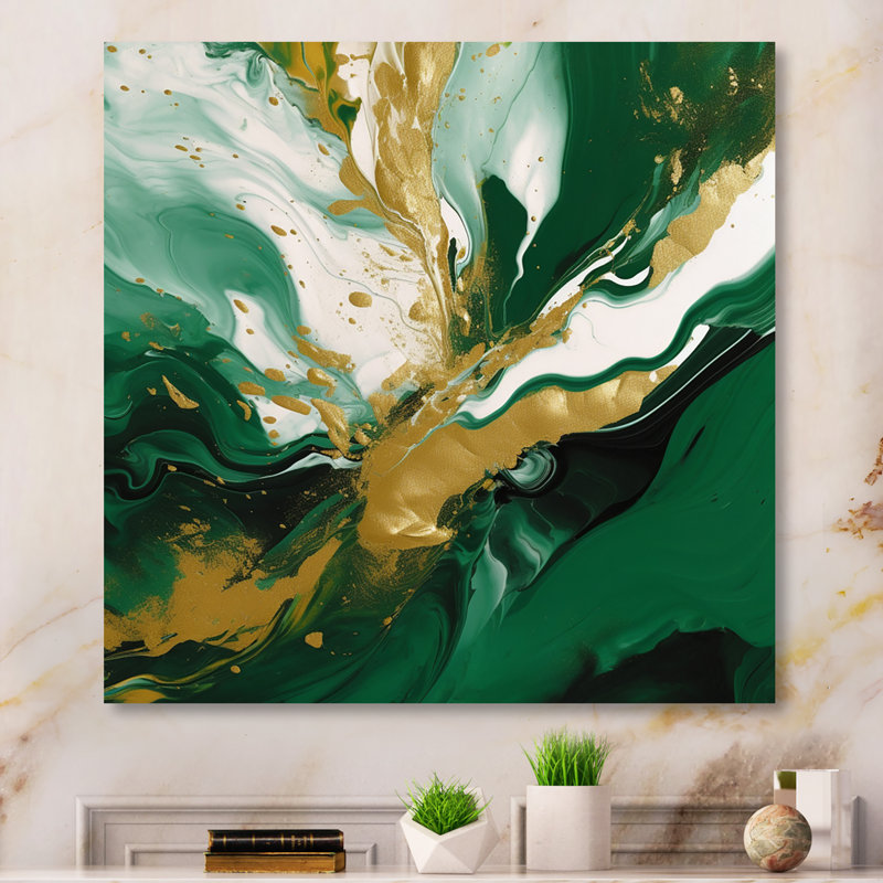«Green and Gold Liquid Magic II», reproduction d'art sur toile encadrée, Sans cadre, H 30 po x l 30 po, Toile tendue