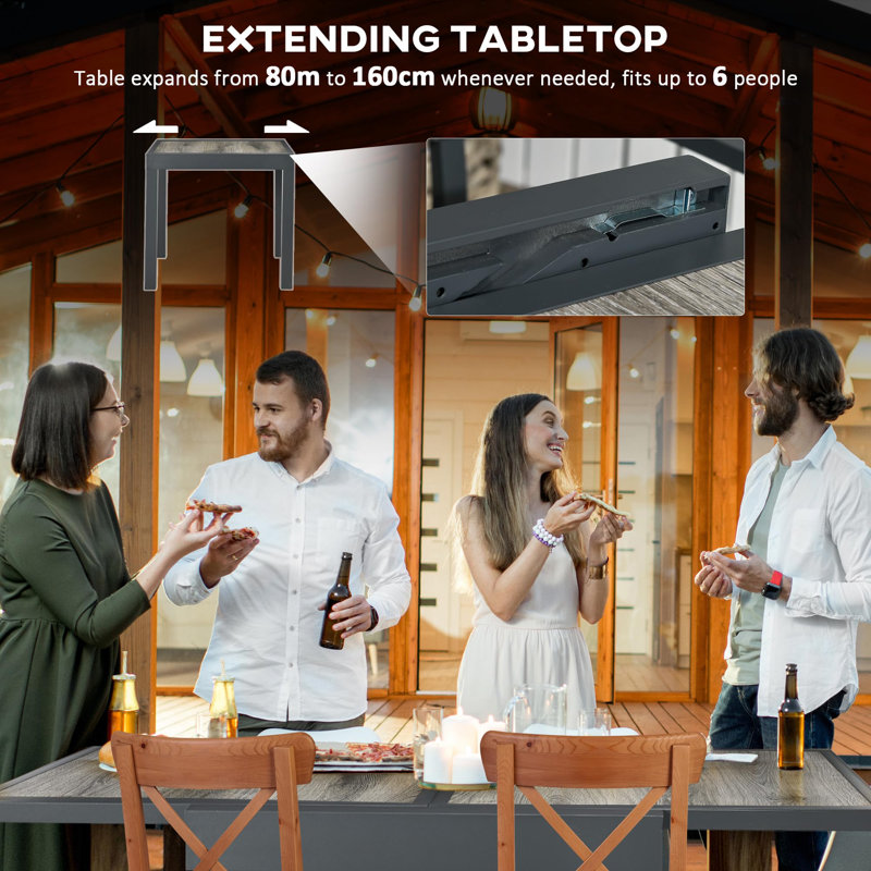 Montag Rectangular Metal Extendable Outdoor Dining Table , 80cm cm W 160cm cm D