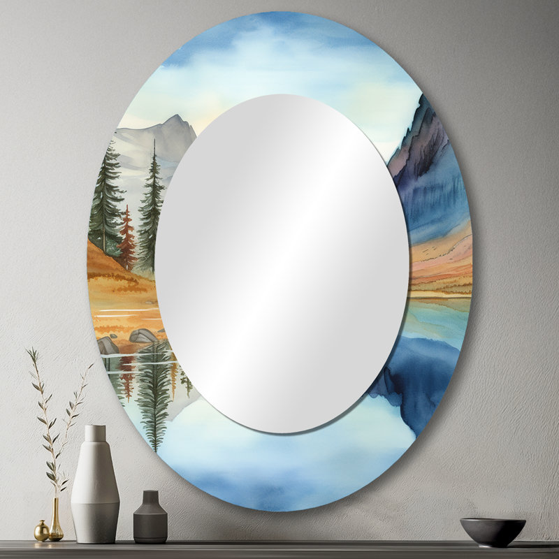 Calming Mountain Riverside I - Miroir mural ovale traditionnel, 43 po x 33 po