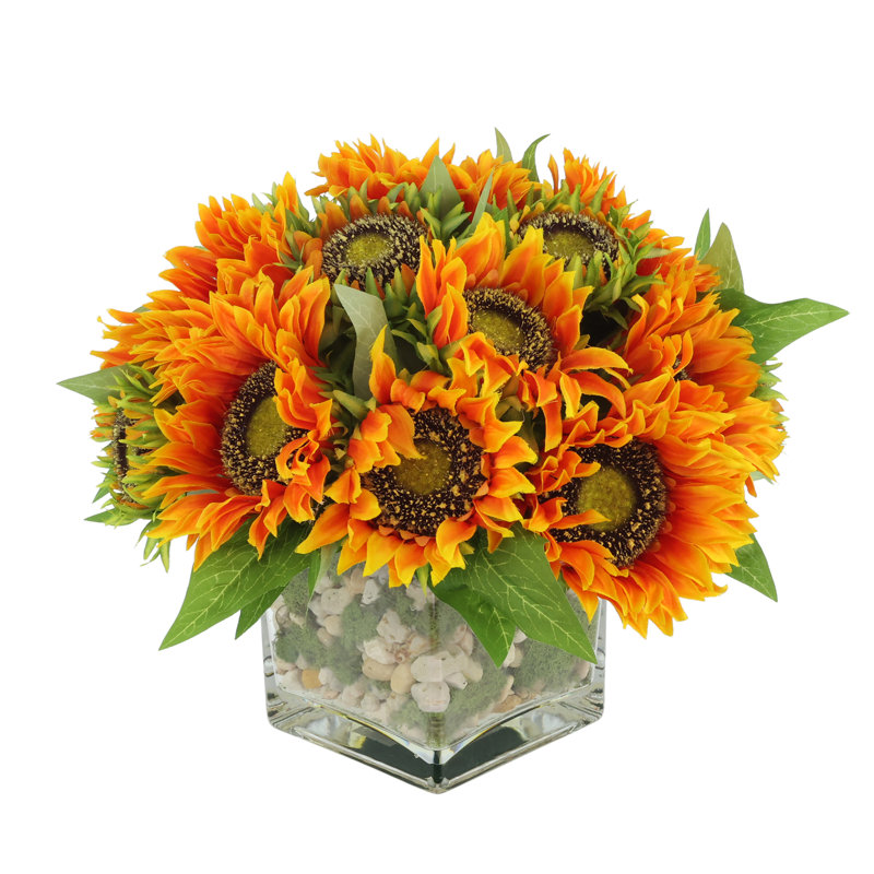 Faux Sunflowers in Vase, Orange