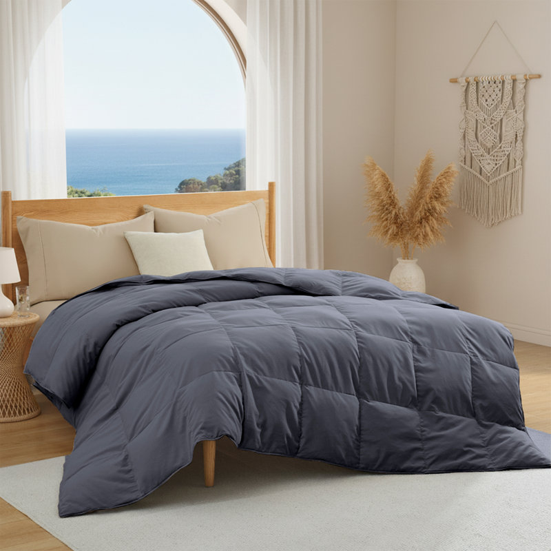 Édredon léger en duvet synthétique et plumes, Gris foncé, Lit simple
