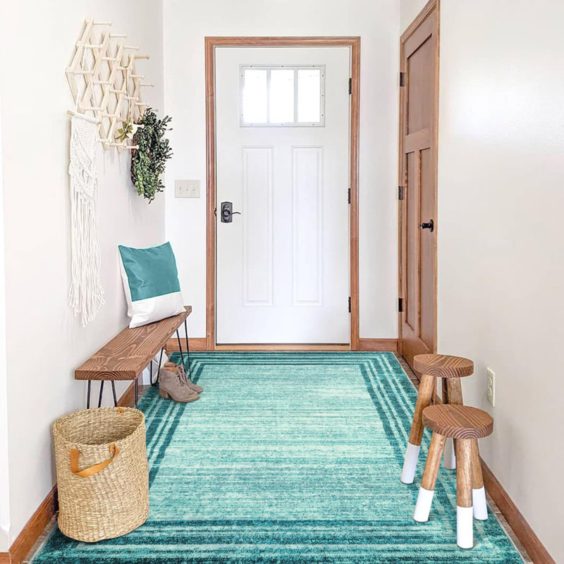 Ombre Border Plush Area Rug – Velvety Gradient Accent with Non-Slip Base, Rectangle 6' x 9'
