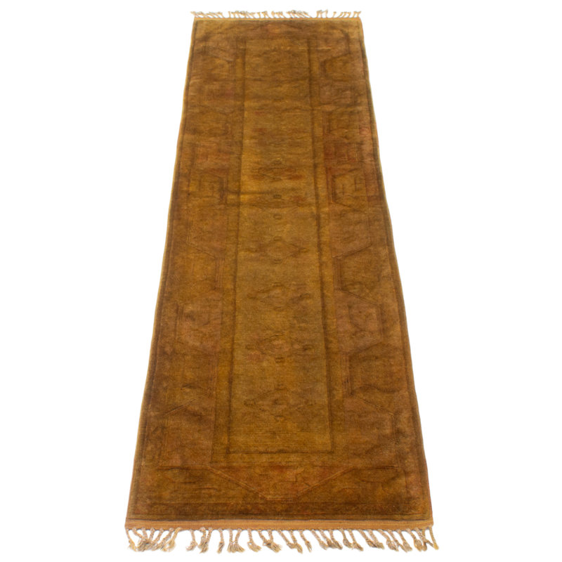 Tapis brun transitionnel noué à la main de conception unique 2 pi 8 po x 9 pi 9 po