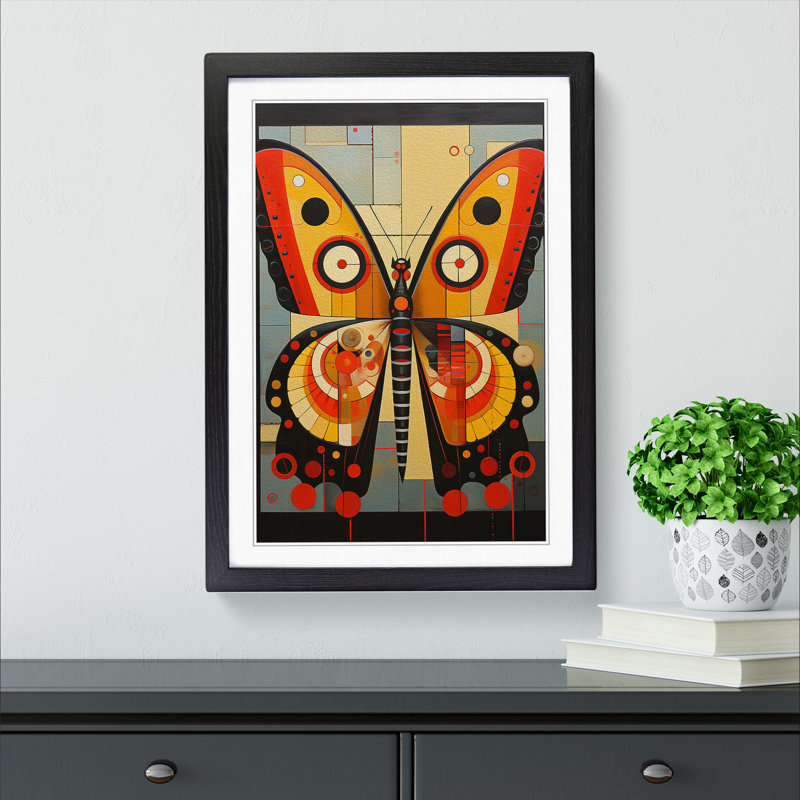 Butterfly Constructivism No.2 - Single Picture Frame Print on Wood, 46cm H x 34cm W x 2cm D, Black Framed