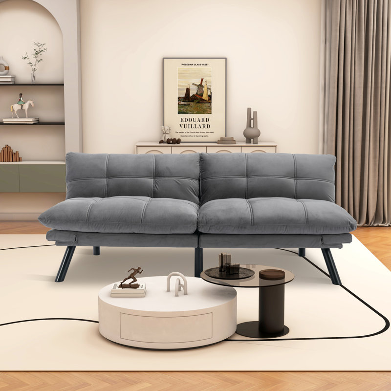 Cezmi 70.86'' Upholstered Convertible Sofa, Light Gray 100% Polyester