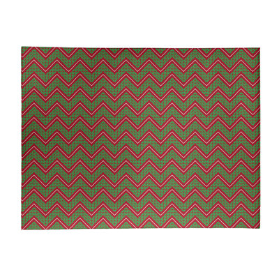 Tapis à chevrons fait main vert/rouge
