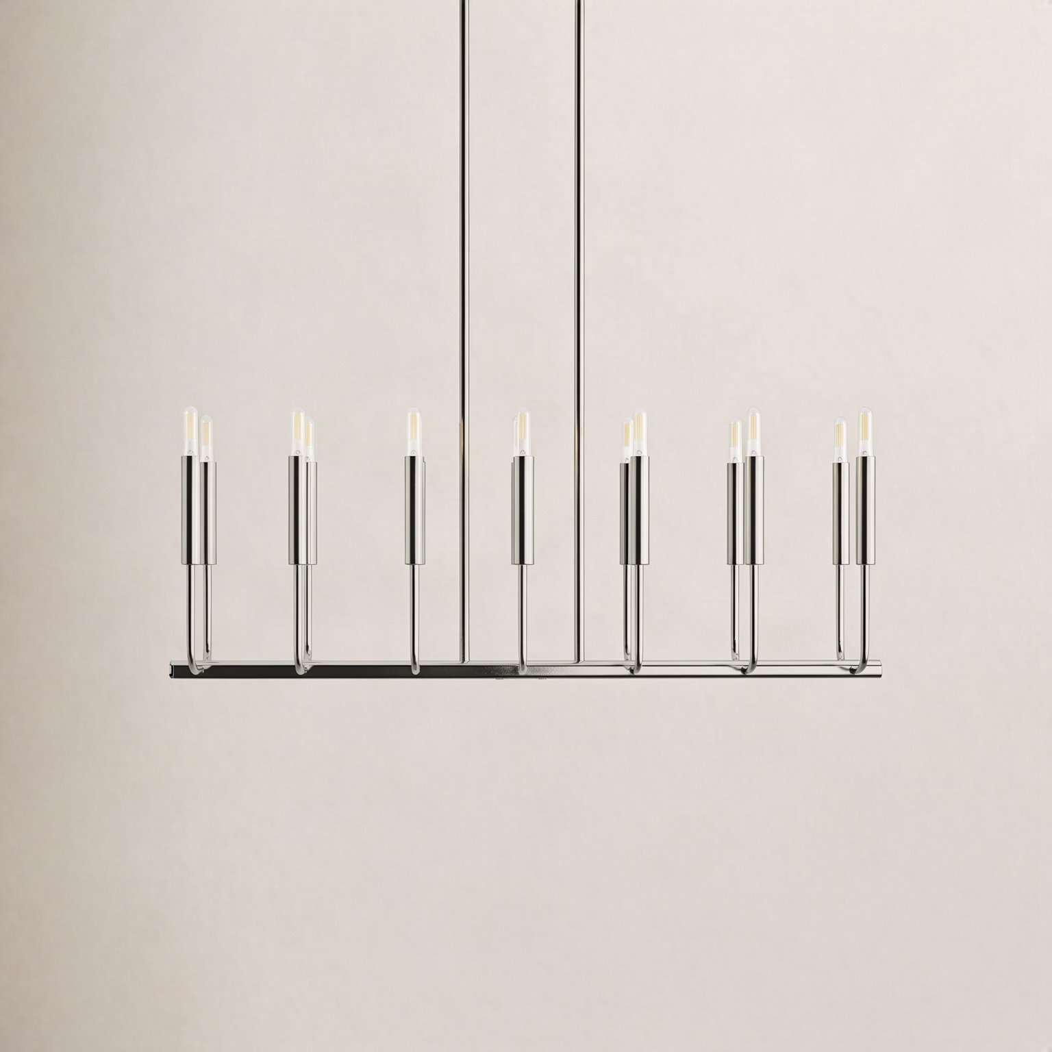 Tedder 14 Light Steel Dimmable Pendant, Polished Nickel
