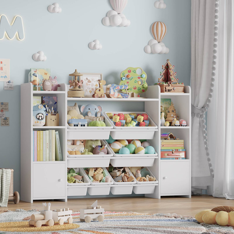 Lafon Manufactured Wood Toy Organizer with Bins, White