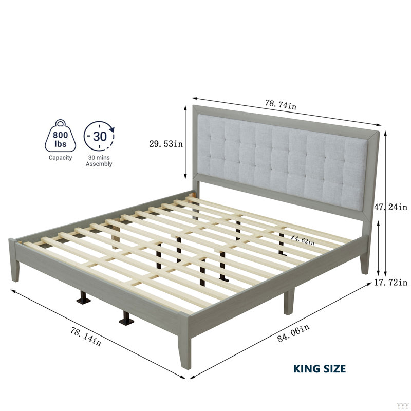 Solid Wood Platform Upholstered Headboard, King