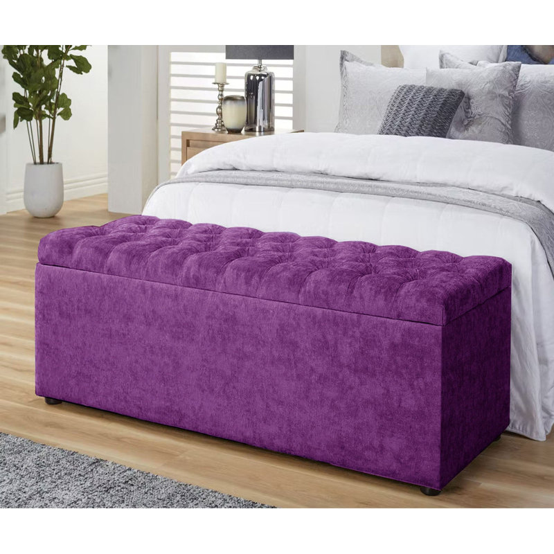 Chesterfield Standard Storage Ottoman Box in Naples Velvet – Tufted Upholstered End of Bed Bench with Legs – Multifunctional Ottoman Bench for Bedroom, Entryway, Living room