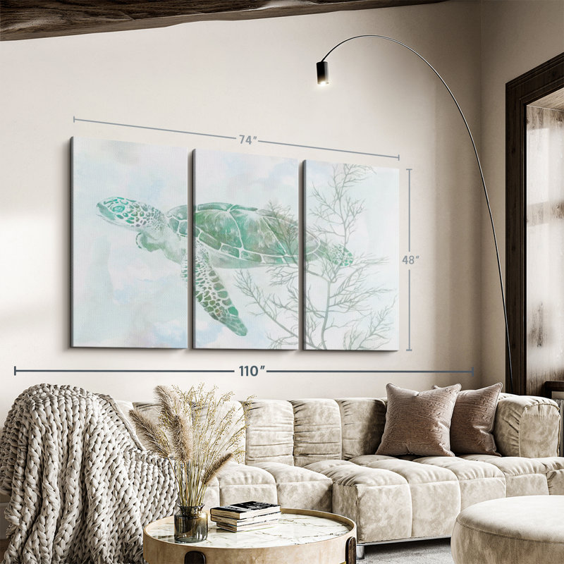 «Watercolor Sea Turtle II» sur toile, H 48 po x l 74 po x P 1,25 po