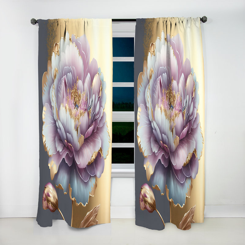 Rideau en velours floral - 1 panneau mauve, L 52 po x L 108 po