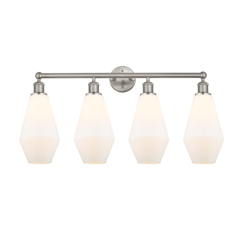 Éclairage de salle de bain à 4 lumières à intensité variable, Blanc mat, Nickel satiné
