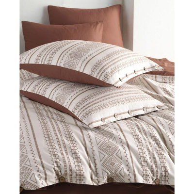 Ensemble de housse de couette double Luxurious Satin (2 pièces), terre cuite et crème, 78,7 po x 78,7 po | 100% satin de coton, contexture de 210 fils | Conception en jacquard, lavable à la machine, enveloppe élégante et fermeture à boutons, décoration de chambre confortable