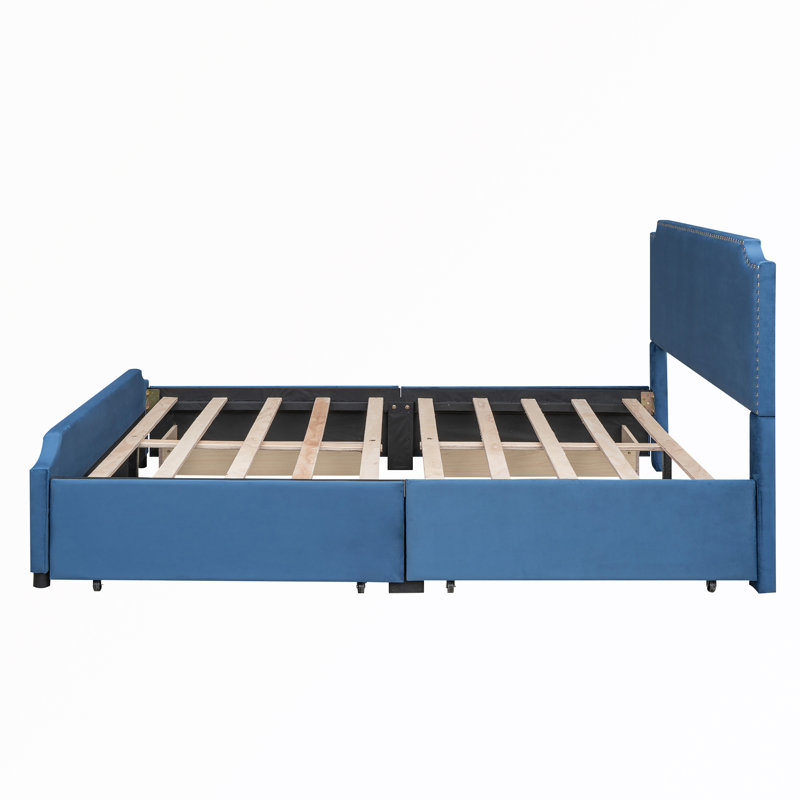 Upholstered Platform Storage Bed, Blue