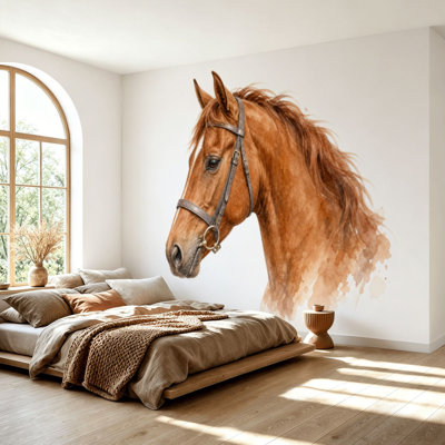 Wall Mural Peel and Stick Wallpaper Watercolor Horse sketch Cute Farm animal Self-Adhesive Removable Contact Paper Wall Decor for Living Room Bedroom 69"H x 96"W