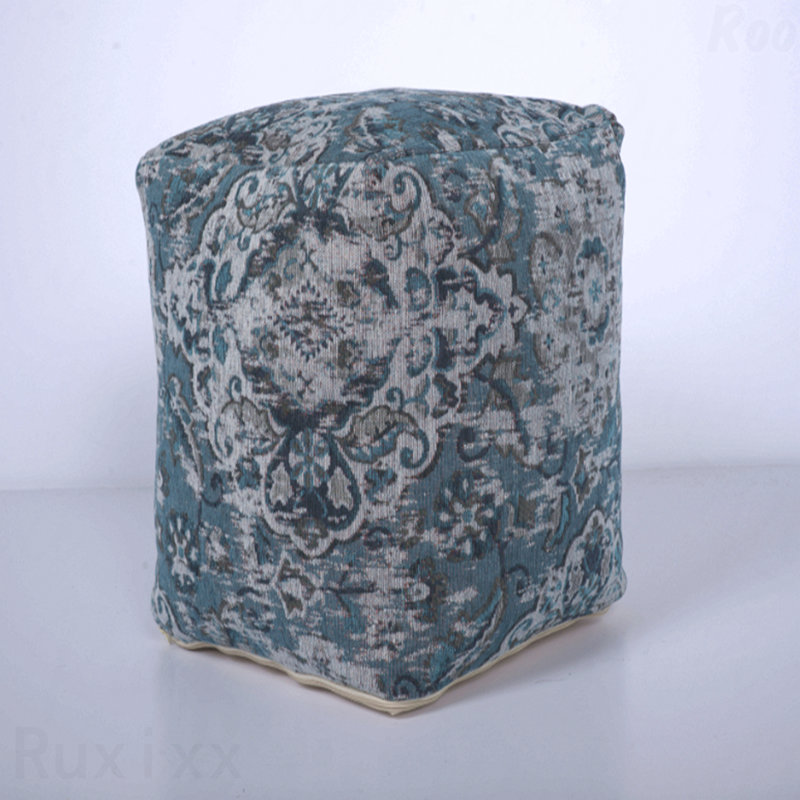 Square Shape Fabric Upholstered Pouf Ottoman