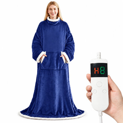 Couverture chauffante portative PFASDFW avec manches et poche pour les pieds – Couverture chauffante intégrale, peignoir chauffant pour femmes et hommes, couverture électrique avec 10 niveaux de chauffage et arrêt automatique, lavable à la machine