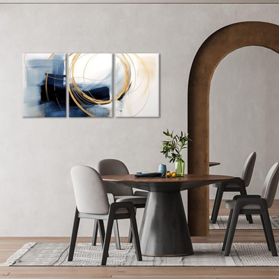 Blue And Gold Canvas Wall Art 3 Piece Watercolor Blue Abstract Pictures Abstract Painting Print For Living Room Bedroom Wall Decor Frame(Abstract-4,16