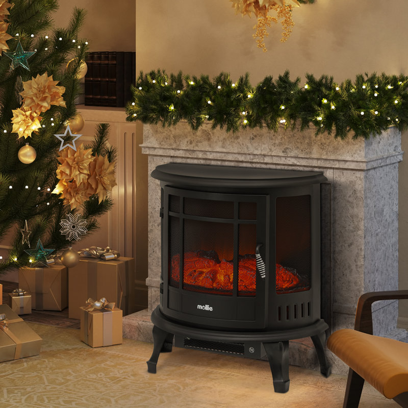 22" Electric Fireplace Heater with Flame Effect, Freestanding Fireplace with Adjustable Temperature