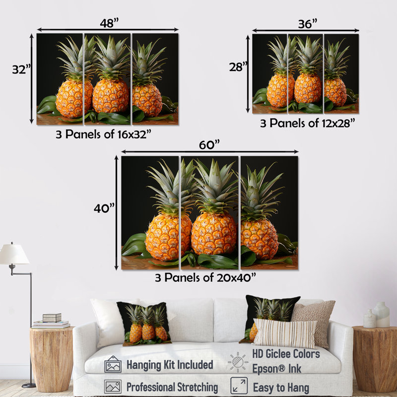 Sweet Pinapple, Juice Delight - ensemble d'art mural ananas, H 28 po x l 36 po