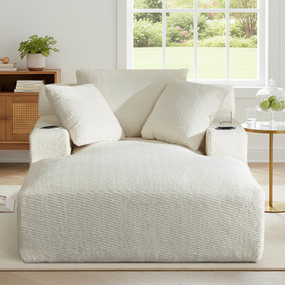 49.2" Faux-fur Chaise Lounge, Single Sleeper Sofa, Accent Deep Seat Reading Chair With Cup Holder And Side Pocket - No Assembly Required