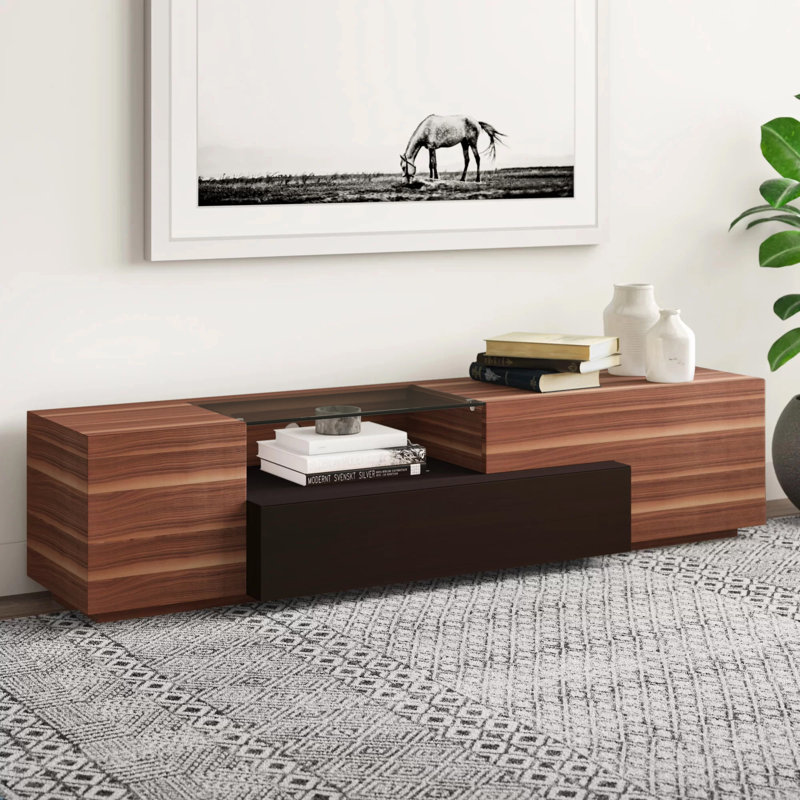 Verneuil Unfinished TV Stand for TVs up to 78", Walnut/Black