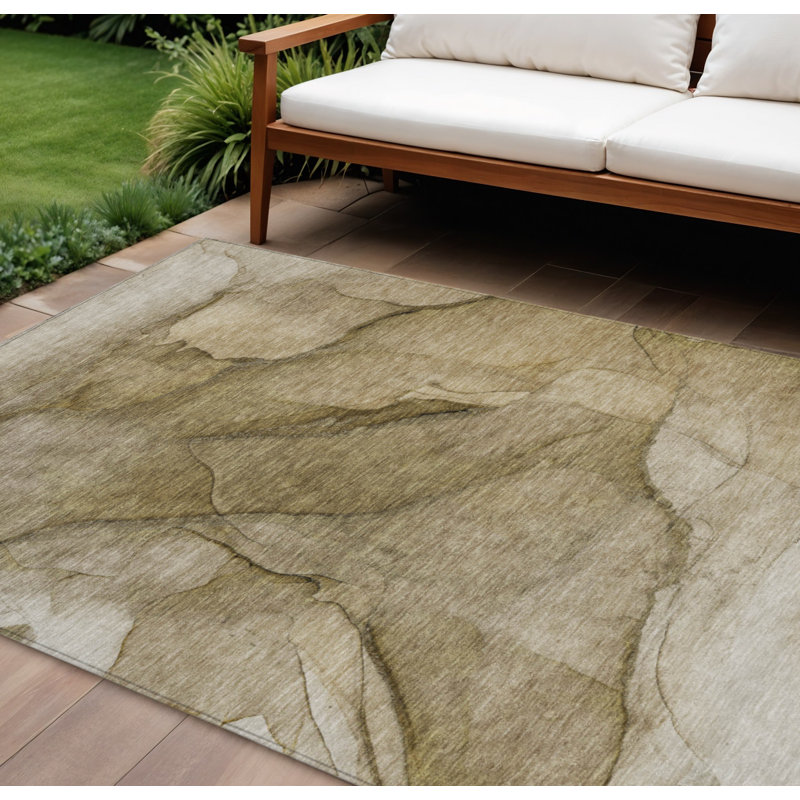 Tapis intérieur beige lavable abstrait 8 pi x 10 pi brun