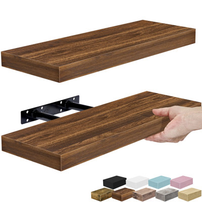Chelles Sorbus 16" Long Floating Shelves with Invisible Mounting Set of 2, Dark Brown