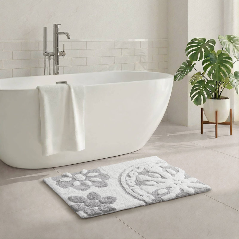 Casablanca Medallion Cotton Tufted Bath Rug, Gray