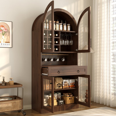 Grande armoire à vin 70 po avec crochets, porte-bouteilles et porte-verres