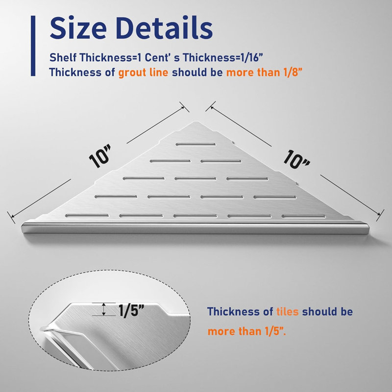 2-Pack 10" Corner Shower Shelf, 304 Stainless Steel, Recessed Design for Tiled Walls, Brushed