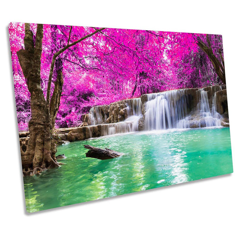 Tropical Waterfall Lake - Wrapped Canvas Print, 91.4cm H x 137.2cm W