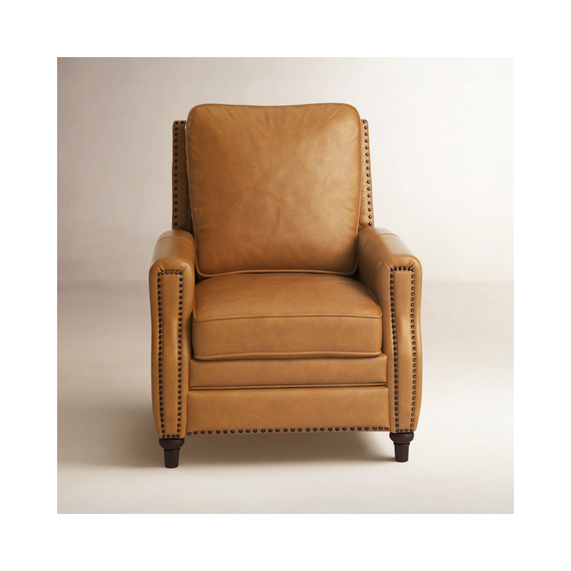Andrena Genuine Leather Recliner with Nailhead Trim, Camel Top Grain Leather