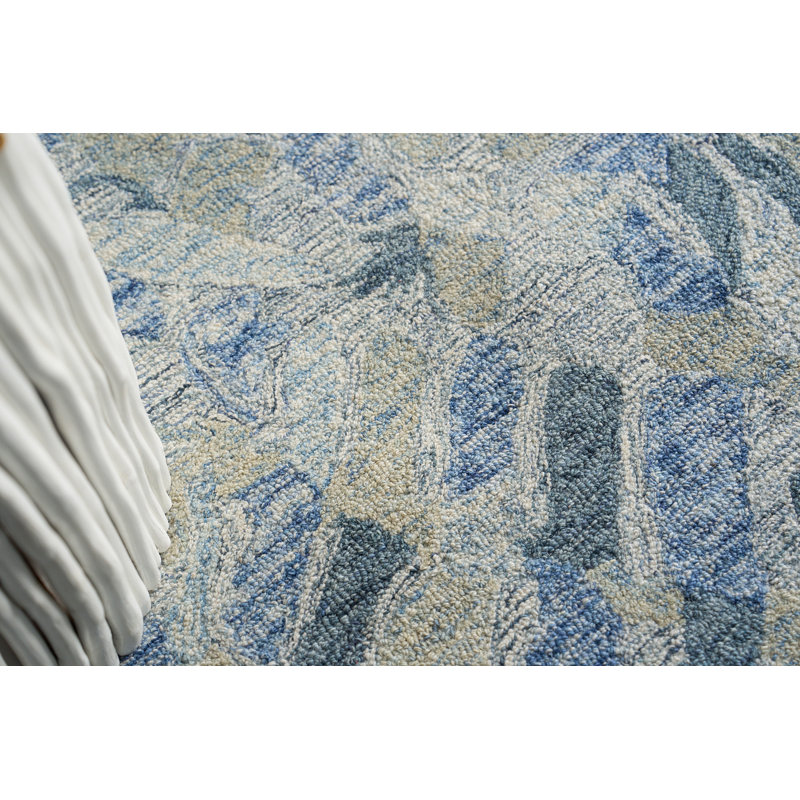 Botanica Blue/Ivory/Multi New Zealand Wool hand-tufted Area Rug, Rectangle 5' x 8'
