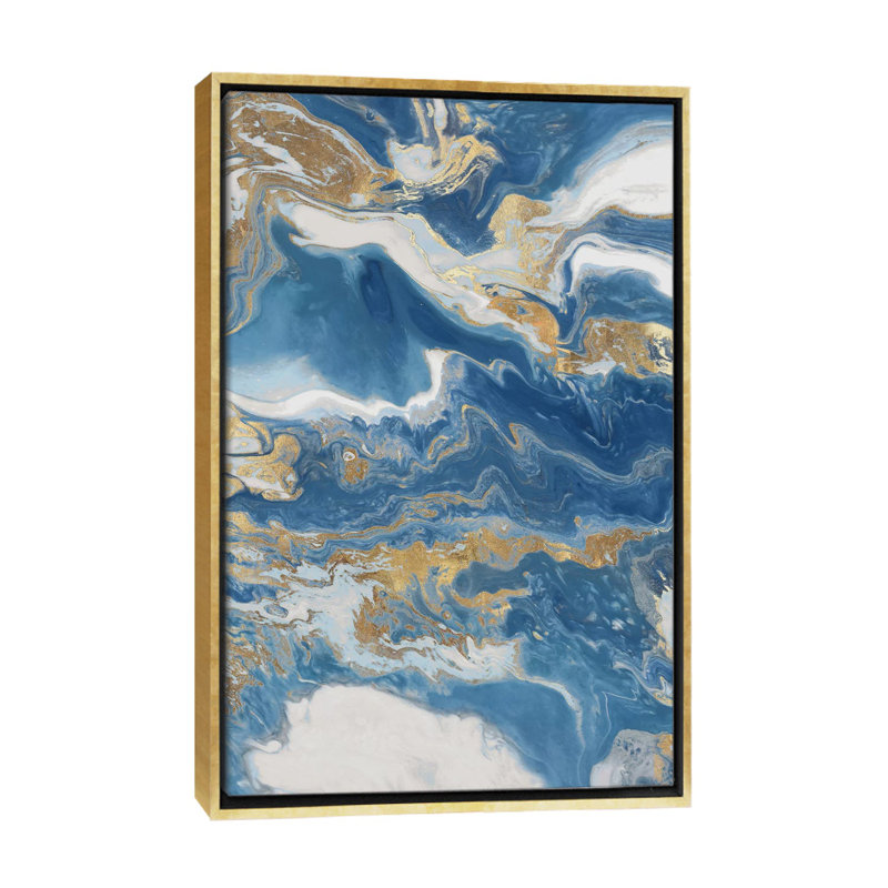 Impression d’art graphique, "Fluid Memories I" par Eva watts, H 48 po x l 32 po x P 1,5 po, Toile encadrée d'or, Pas de tapis