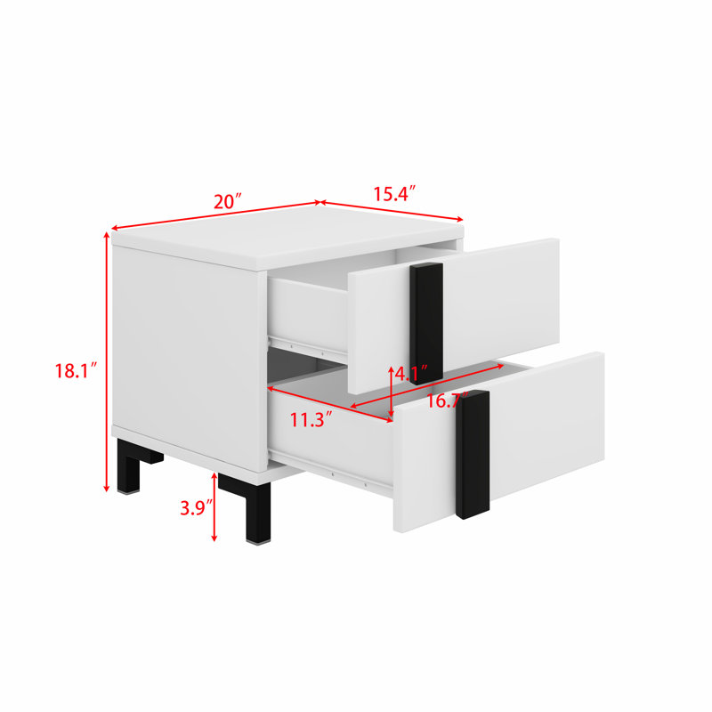 Modern High Gloss 3-Piece Bedroom Set Floating Bed Frame Platform Bed With LED Light & 2 Nightstands
