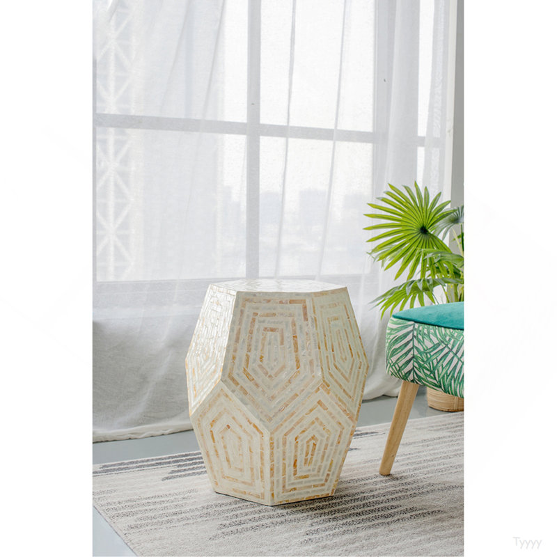 Tabouret 18 x 18 x 21 po Capiz, crème / jaune