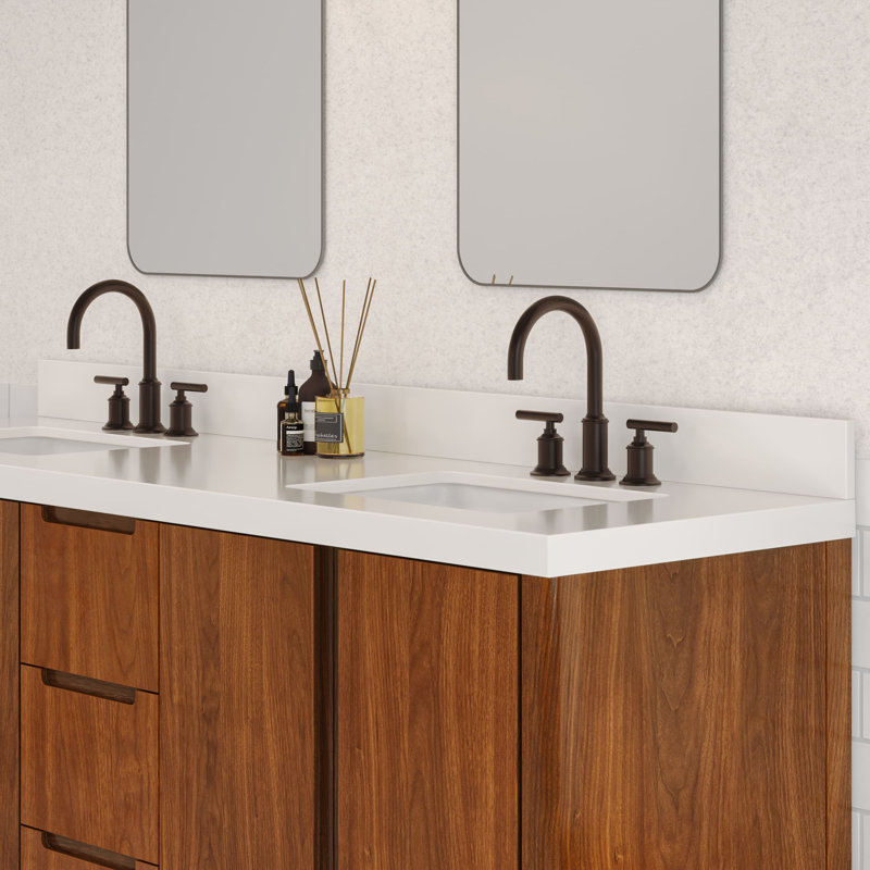 Sequoia 72 In. Double Sink Whitebrook Quartz Countertop Bath Vanity in Mango Wood With Gold Faucet, Noir Juglans