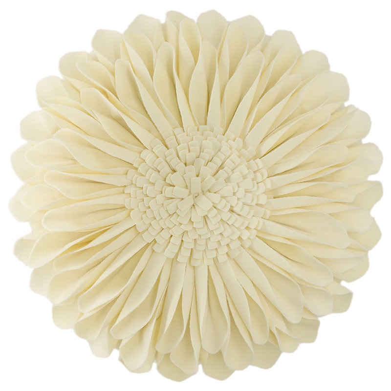 Housse et insert de coussin décoratif en tournesol Appliqued, Carré 14 po, Crème
