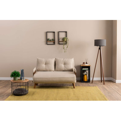 Modern 2-Seat Sofa-Bed, Cream Color, 30.7 x 47.2 x 32.3 inches | 100% Metal Frame, 100% Polyester Fabric | Sleeper with 14-Level Adjustable Back Mechanism, Perfect for Small Spaces & Guest Rooms