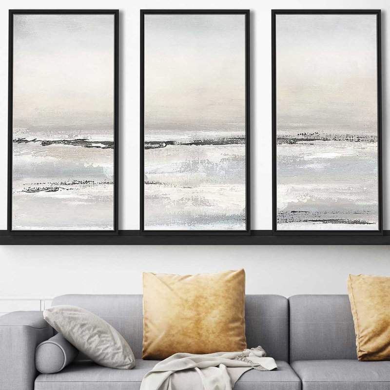 «Distant Fog», peinture sur toile flottante 3 pièces, L 52,5 po x H 33,5 po